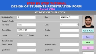 Student Registration UserForm  Add Data  Reset  Exit  Search  Update  Delete [upl. by Noillimaxam]