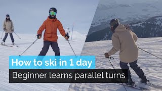 How to Ski in One Day  Beginner Learns Parallel Turns [upl. by Mortie]