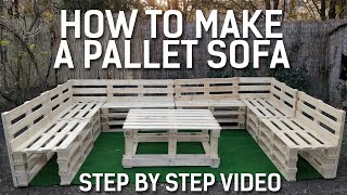 HOW TO MAKE A PALLET SOFA  DIY VIDEO STEP BY STEP VIDEO [upl. by Ocsecnarf]