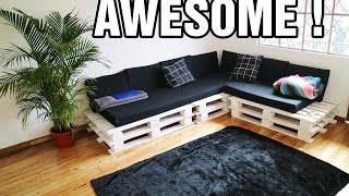 MAKING THE CUTEST DIY PALLET COUCH [upl. by Ekalb]