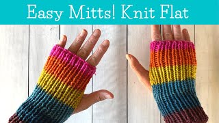 Easy Fingerless Mitts Flat Knitting on Straight Needles  Beginner Knitting [upl. by Oirogerg589]