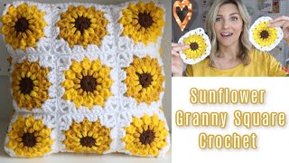 Sunflower Granny Square Crochet Tutorial [upl. by Thurber363]