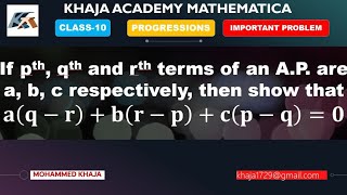 If pth qth and rth terms of an AP are a b c respectively then show that aqrbrpcpq0 [upl. by Hsivat134]