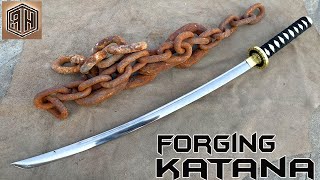 Forging a KATANA out of Rusted Iron CHAIN [upl. by Lindsley625]