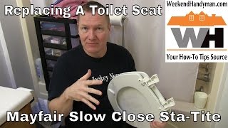 How To Replace Mayfair Slow Close Toilet Seat  Weekend Handyman [upl. by Ueihttam]