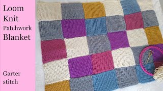 Loom Knit Patchwork Blanket Garter Stitch Squares Concise Written Instructions [upl. by Ssyla]