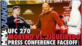 Brandon Moreno vs Deiveson Figueiredo 3 faceoff  UFC 270 press conference [upl. by Daphna725]