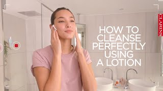 How to perfect cleansing using a lotion  Clarins [upl. by Eirhtug]