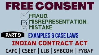 Fraud  Misrepresentation  Mistake  Free Consent  Indian Contract Act  Caselaws  Example [upl. by Yursa]