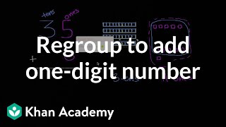 Regrouping to add 1digit number  Addition and subtraction  1st grade  Khan Academy [upl. by Dilisio]