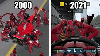 Evolution of F1 Pitstops in F1 Games  2000  2021 [upl. by Ainnat]