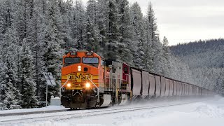 Winter Trains ll BNSFs Montana HiLine Subdivision Belton to Bison [upl. by Eslehc]