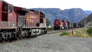 Canadian Pacific coal train cross at Kamloops Lake [upl. by Lladnek977]