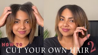 HOW TO CUT YOUR OWN HAIR AT HOME  DIY Layered Bob Haircut  Curtain Bangs [upl. by Grayce]