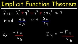 Implicit Differentiation With Partial Derivatives Using The Implicit Function Theorem  Calculus 3 [upl. by Annaeg]