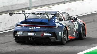 Porsche 992 GT3 Cup Sound in Action  2021 Porsche Mobil 1 Supercup Collective Test at Monza [upl. by Ahsiekan375]