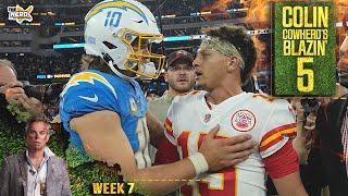 Blazin 5 Chargers upset Chiefs Eagles defeat Dolphins highlight Colins Week 7 picks  THE HERD [upl. by Anairol]