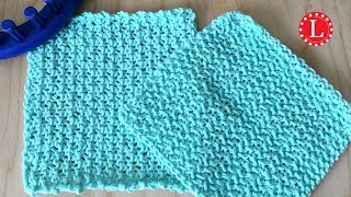 LOOM KNIT Dishcloth Washcloth Seed Stitch Textured  Beginner Easy [upl. by Eatnom]