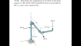 Statics 564  Determine components of reaction at the fixed support A Forces are parallel to axes [upl. by Patti]