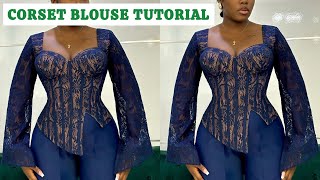 CORSET WITH BRA CUPS cutting and sewing  Easy tutorial for beginners [upl. by Alam]