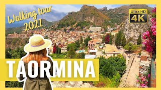 TAORMINA Sicily Italy WALKING TOUR in 4k  Greek Theater with CAPTIONS [upl. by Anived]