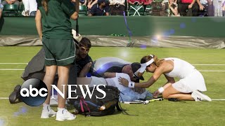 US tennis star collapses midmatch at Wimbledon [upl. by Patterman947]