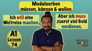 A1 German lesson 74  German Grammar  Modalverben  Modal Verbs  müssen können amp wollen [upl. by Gerdi]