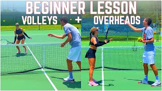 Beginner Tennis Lesson  Forehand Volley Backhand Volley amp Overhead [upl. by Eelarbed]