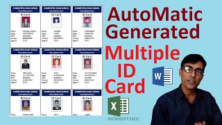 Automatic ID card creation in MS word using ms excel help in hindi  print on A4 page CC [upl. by Airel]