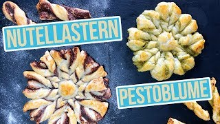 Nutella Stern und Pesto Blume  Blätterteig Ideen süss amp salzig [upl. by Acinorav]