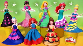 PLAY DOH Sparkle dresses 8 Disney Princess Magiclip dolls Elsa Anna Glitter Glider Ariel Rapunzel [upl. by Cadmarr]