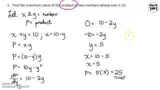 Differential Calculus  Applications of Maxima and Minima Part 1 [upl. by Orly]