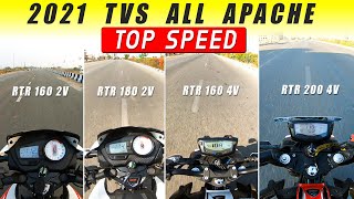 2021 TVS Apache Series Top Speed  RTR 160 2v  RTR 180 2v  RTR 160 4v  RTR 200 4v [upl. by Waverly284]