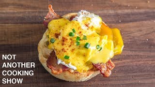 how to make EGGS BENEDICT with EASY BLENDER HOLLANDAISE SAUCE [upl. by Aihtenak884]