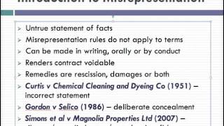 Misrepresentation Lecture 1 of 4 [upl. by Lilyan]