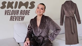 SKIMS VELOUR ROBE REVIEW try on [upl. by Ahcatan]