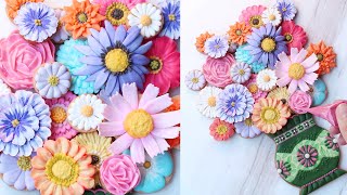 まるいクッキーにお花を咲かせる15アイデア🌼口金なし【アイシングクッキー】satisfying cookie decorating｜royal icing flower cookies [upl. by Kolva769]