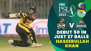 The Youngster Got To His Debut 50 In Just 27 Balls  Haseebullah Khan  Match 17  HBL PSL 8  MI2T [upl. by Naloj47]