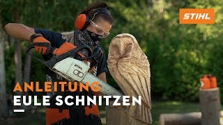 Eule schnitzen mit der Motorsäge Anleitung [upl. by Werna]