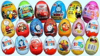 20 Surprise Eggs Kinder Surprise Disney Pixar Cars 2 Thomas Spongebob [upl. by Bez]