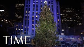 TimeLapse The Rockefeller Christmas Tree Rises And Lights  TIME [upl. by Dukie]