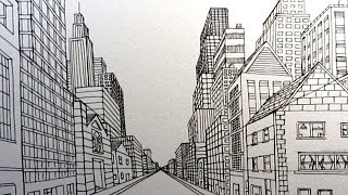 How to Draw a City Street in One Point Perspective Narrated [upl. by Sidwell921]