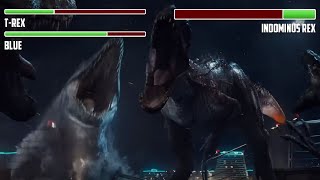 Trex vs Indominus Rex WITH HEALTHBARS  Final Battle  HD  Jurassic World [upl. by Zined]