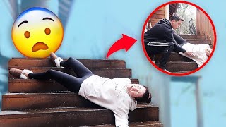 FALLING DOWN THE STAIRS PRANK ON BOYFRIEND CUTE REACTION [upl. by Gad]