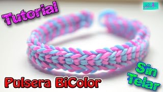 ♥ Tutorial Pulsera Bicolor de gomitas sin telar ♥ [upl. by Cave]