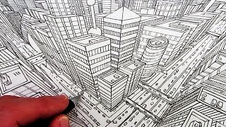 How to Draw a City in 3Point Perspective [upl. by Demetra]