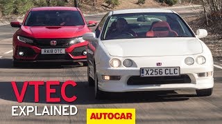 Honda Integra Type R meets 2019 Civic Type R  VTEC explained  Autocar Heroes [upl. by Ainekahs]