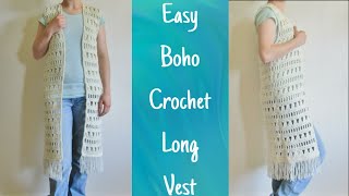 Crochet Boho Vest Tutorial  Crochet Cardigan  Crochet Long Vest [upl. by Asyar]