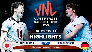 Japan vs Germany  VNL 2021  Highlights  Yuki Ishikawa vs Linus Weber [upl. by Euqinamod]